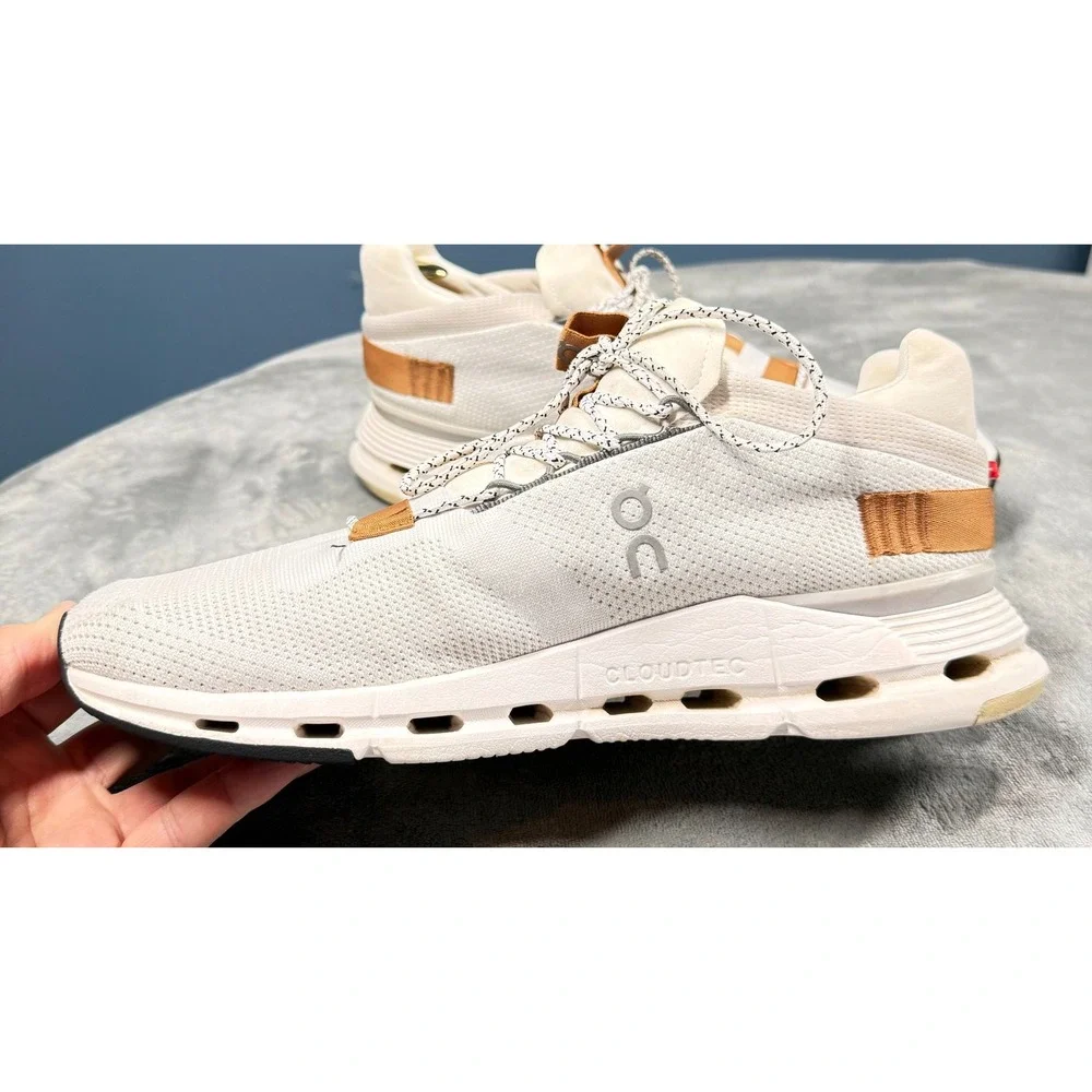 On Cloud Sneakers Mens 11.5 White Tan Cloudtec Running Shoes Lace Up